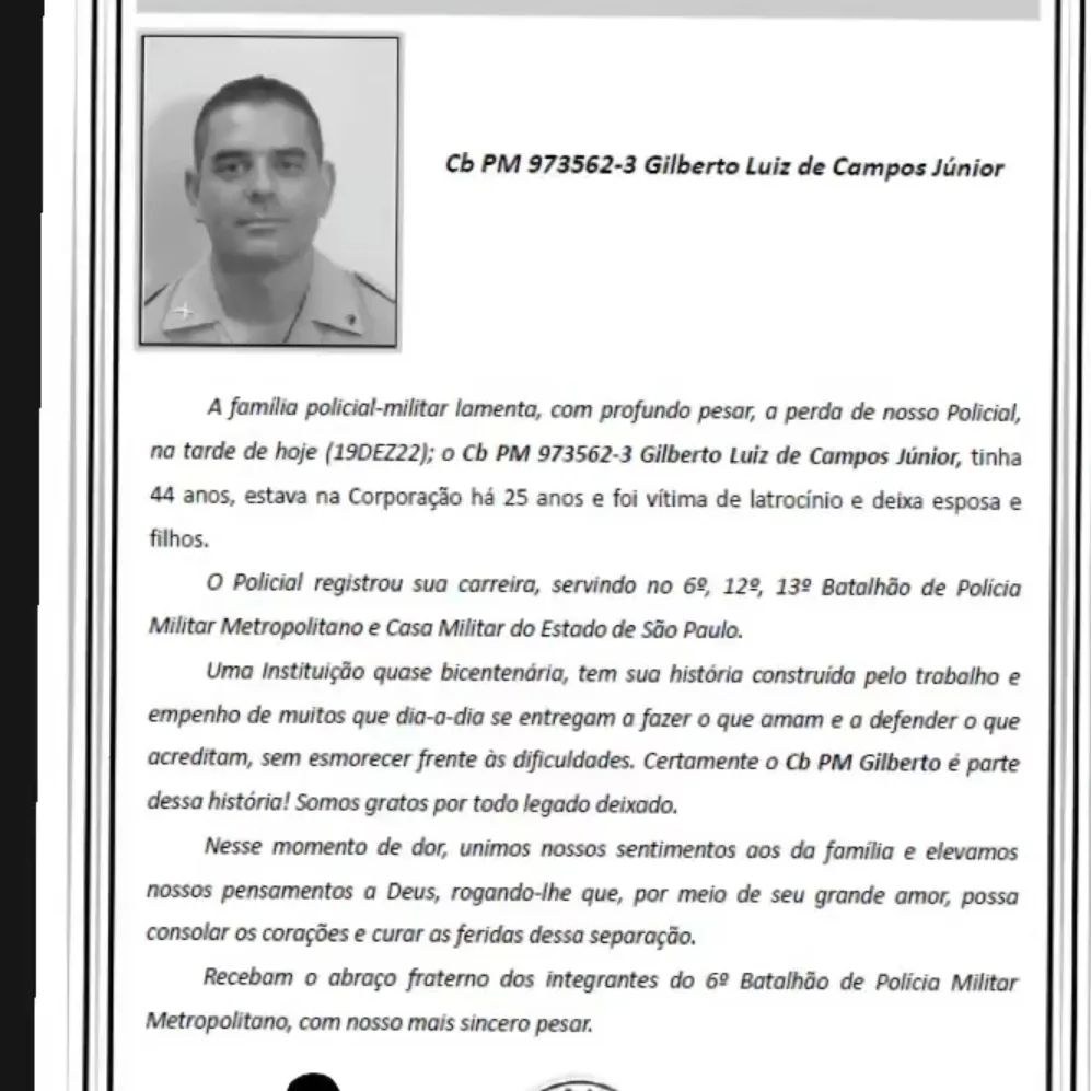 MORRE O POLICIAL DO 6º BPM BALEADO APÓS TENTATIVA DE ASSALTO EM DIADEMA