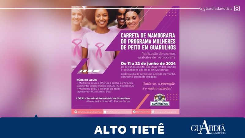 GUARULHOS: CARRETA DA MAMOGRAFIA CHEGARÁ NA CIDADE NA PRÓXIMA TERÇA