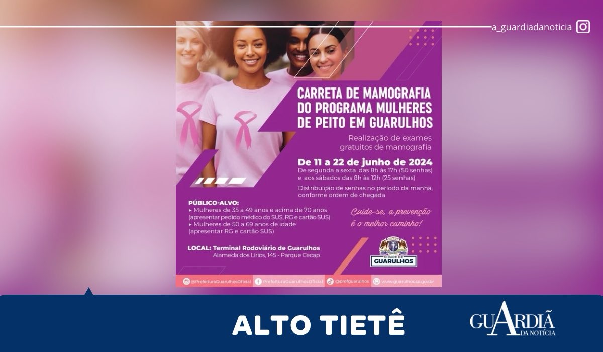 GUARULHOS: CARRETA DA MAMOGRAFIA CHEGARÁ NA CIDADE NA PRÓXIMA TERÇA
