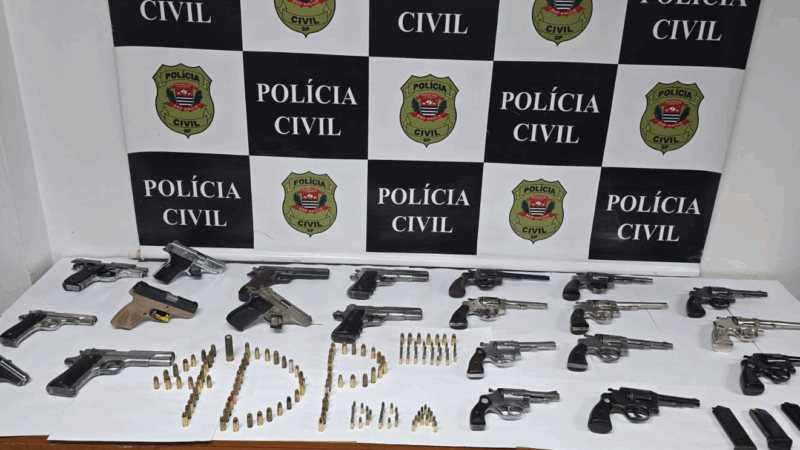 POLÍCIA CIVIL APREENDE 20 ARMAS DE FOGO E PRENDE SUSPEITO EM DIADEMA