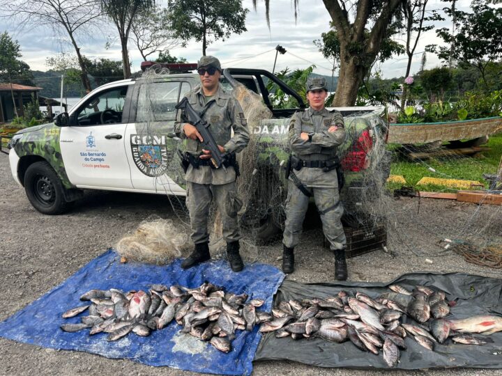 GCM AMBIENTAL DE SÃO BERNARDO APREENDE 55 QUILOS DE PEIXE E 500 METROS DE REDES EM AÇÃO CONTRA PESCA PREDATÓRIA NA BILLINGS